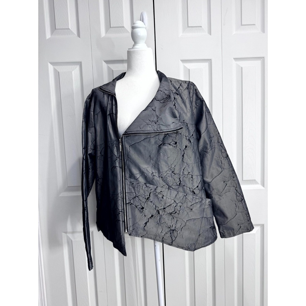 Sun Kim Lightweight Asymmetrical Jacket Women's XL Gray Crackle Textural Cropped